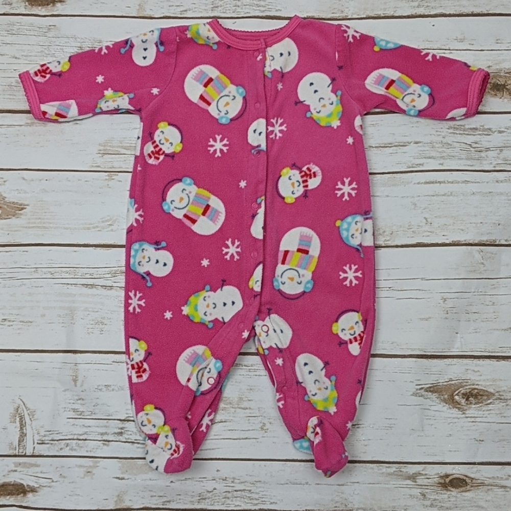 Carter's Pink Fleece Snowman Sleeper 3 months